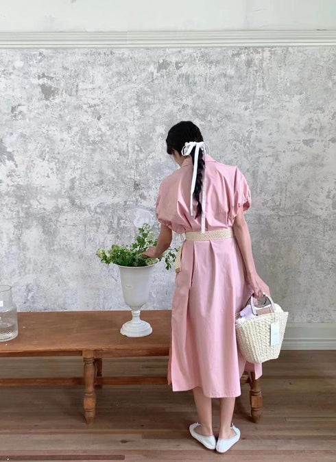 WANWAN Long Bottons Down Dress With Belt